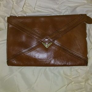Genuine leather cognac colored clutch